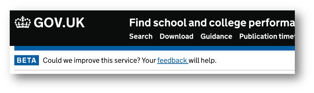 An example of the feedback banner on a gov.uk beta service for education