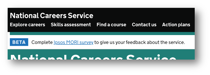 An example of the feedback banner on a gov.uk beta service for national careers